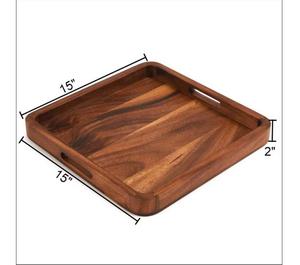 Plateau de service carré élégant de 15 pouces avec base solide, plateau utilitaire en bois, plateau de service alimentaire en bois, plateau de service en bois rustique - Product Image 4