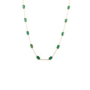 14K Solid Yellow Gold Emerald Station Link Chain Necklace - Product Image 3