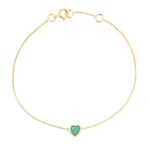 14K <b>Gold</b> Bezel Set Emerald Heart Bracelet-Vintage Tennis Style for Her - Product Image 4