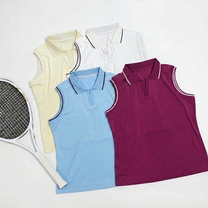 Polo de Tenis sin Mangas para Mujer, para Golf, Deportes al Aire Libre, de Secado Rápido, Tejido con Cuentas, 220g, Spandex/Nailon, Color Sólido - Product Image 6