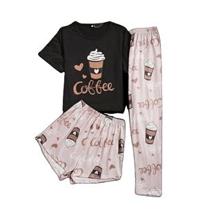 Ensemble de salon 3 pièces grande taille à imprimé personnalisé pour femmes-Automne XL haut à manches courtes pantalon short tissé printemps Offre Spéciale vêtements de nuit d'été - Product Image 2