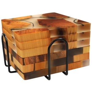 Square Wooden <b>Coaster</b> <b>Set</b> Of 4 Pcs With Wood Finished For Hot & Cold Cover Of Beverage Kitchenware <b>Coaster</b> <b>Set</b> - Product Image 2