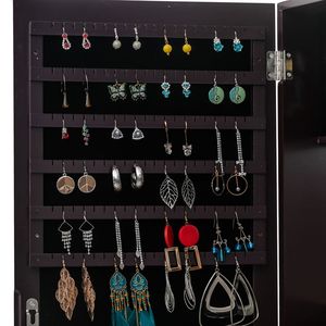 Armadio Portagioie Regolabile Marrone Scuro con Specchio Completo, 4 Ripiani in Legno, da Terra, con Specchio Interno - Product Image 6