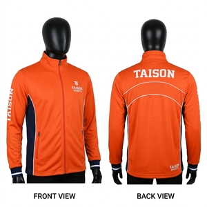 Veste d'entraînement de cricket pour hommes, 230 GSM, tissu polyester de haute qualité, design orange et noir, évacuation de l'humidité, impression personnalisée - Product Image 1