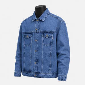 Veste en jean bleu délavé vintage pour homme, veste en jean classique en coton, streetwear décontracté, fabricant OEM ODM - Product Image 3