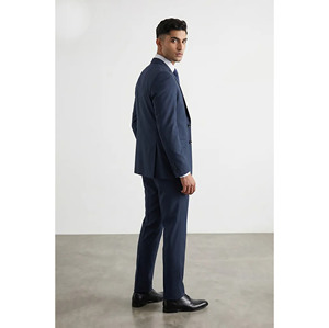 Traje de Negocios Azul Marino para Hombre, Cierre de un Botón, Solapa con Muescas, Chaleco de Tela de Poliéster Transpirable, Frente Plano, Estilo Británico - Product Image 2