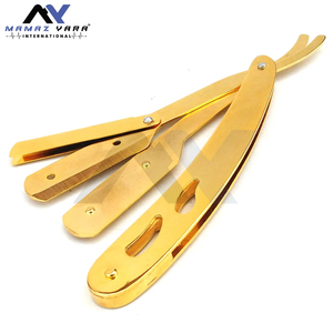 Matte Gold Stainless Steel Straight Edge Folding Barber Razor Customizable <b>Swing</b> Lock <b>Single</b> Blade Reusable Shaving Tool for - Product Image 4