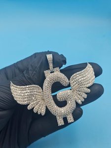 Angel Wings <b>Initial</b> Pendant Moissanite Fully Iced Out Letter G Charm Personalized <b>Necklace</b> Hip Hop Jewelry Gift for Unisex - Product Image 6