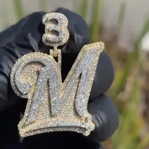 Colgante de Letra M con Incrustaciones de Moissanita y Diseño de Corona, Chapado en Oro, Plata de Ley 925, Joyería Hip Hop, Amuleto con Inicial Personalizada - Product Image 4