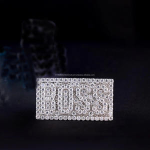 Bague Ronde Moissanite Personnalisée avec Lettre, Logo ou Nom, Style Rapper, Classique, Initiale Sertie de Pierres, Cadeau pour Homme, en Argent Sterling 925 - Product Image 1