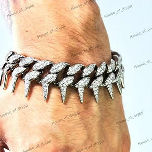 Bracelet cubain à maillons en forme de pointe avec diamants Moissanite, en argent 925, style Hip Hop glacé, pour homme - Product Image 2