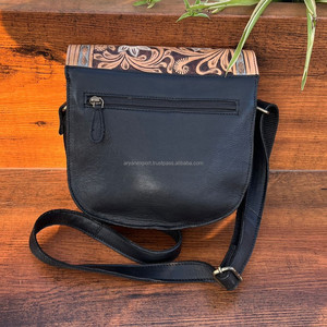 กระเป๋าหนังสะพายข้างสำหรับผู้หญิงทำมือแบบตะวันตกกระเป๋าถือหนังวัวแท้ลายดอกไม้มีเอกลักษณ์ - Product Image 4