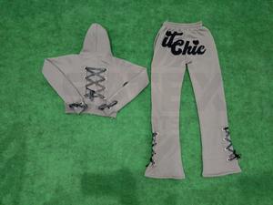 Conjunto de Sudadera con Capucha Larga y Pantalones de Chándal para Mujer, Bordado Desgastado, Ligero, Teñido Liso, de Alta Calidad, Venta al por Mayor, Casual - Product Image 4