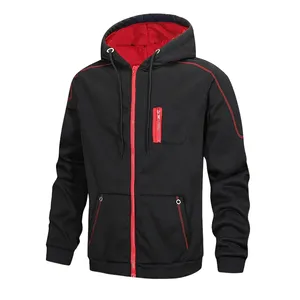 Ensemble de survêtement pour homme, bleu marine et rouge, coupe-vent, respirant, à capuche, sweat-shirt à fermeture éclair à manches longues, pantalon à cordon de serrage, vêtements décontractés pour l'hiver - Product Image 3