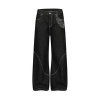 Jeans de mezclilla casuales de pierna ancha para hombre al por mayor con estampado, lavado, precio de fábrica para minoristas de moda