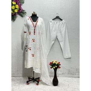 DESIGNER ORGANZA BRODERIE TRAVAIL HAUT BAS AVEC DUPATTA BLANC - Product Image 6