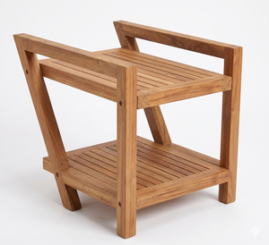 Modern Z Shaped Teak Wood Shower <b>Bench</b> 2 Tier Bathroom Organizer Shelf Spa Stool With <b>Storage</b> For Towels Toiletries Indoor - Product Image 3