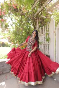 Traditional Indian Kora Cotton Floor-Length <b>Lehenga</b> Set Designer Frill Stitching Kutchi Patch Work Blouse for <b>Women</b>-Party Wear - Product Image 3