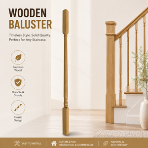 Balustres en bois EFS pour rampes d'escalier, type d'extrémité, design moderne, fixation au sol, peignable, bois de qualité supérieure, durable, robuste, garantie 1 an - Product Image 1