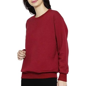 Sudadera de Cuello Redondo para Mujer, 100% Algodón, Color Rojo Sólido, Corte Regular, Transpirable, Tejido de Punto, para Otoño - Product Image 5