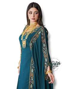 Awais House Women's Spring Ethnic Teal Embroidered <b>Kaftan</b> Floor Length Long Sleeve Solid Elegant Wedding Party <b>Plus</b> <b>Size</b> Dress - Product Image 6
