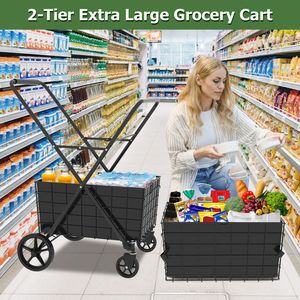 Carrello spesa pieghevole Jumbo a 2 livelli con ruote girevoli a 360 gradi e doppio cestello - Product Image 3