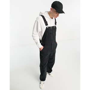 Overol de Mezclilla Negro para Hombre, Color Sólido, Algodón de Peso Medio, Corte Holgado, Estilo Casual para Trabajo, Ropa de Otoño - Product Image 2