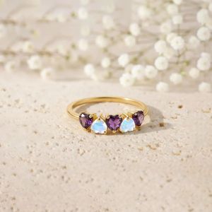 Heart Amethyst Moonstone <b>Ring</b> Purple Gemstone Promise <b>Ring</b> February Birthstone Jewelry 925 Sterling <b>Silver</b> 18K Gold Filled <b>Stack</b> - Product Image 5