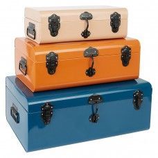 Rectangular Metal Storage <b>Box</b> Set Classic Design Hinged Lid <b>Stacking</b> Feature Blue Orange Beige Sundries Organizer - Product Image 1