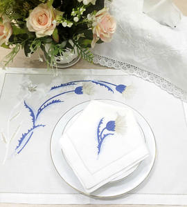 Juego de Manteles Individuales y Servilletas Bordados Lavables al por Mayor, con Diseño de Flores Bonitas, en Algodón Blanco con Dobladillo, para el Hogar, Bodas y Eventos - Product Image 3