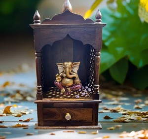 Traditional Sheesham Wood Prayer Shrine |Carved Wooden <b>Home</b> <b>Temple</b> |Small Hindu <b>Temple</b> with Drawer | Jodhpur Export - Product Image 3
