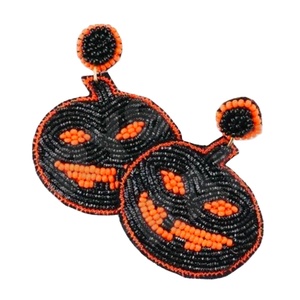 Halloween Black Designer Beaded Earrings for Women Patriotic <b>Memorial</b> Day Orange White Blue Colour Fabric Material - Product Image 1