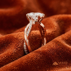 14K/18K <b>Rose</b> Gold Oval Cut Engagement Ring with <b>Infinity</b> Twist Band & Pavé Diamonds | Romantic Bridal Ring for Women - Product Image 3