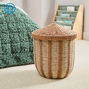 New Arrival High Quality Paper Rope Kids Laundry <b>Hamper</b> with Lid Handmade Storage <b>Basket</b> Elegant Nursery Organizer - Product Image 1