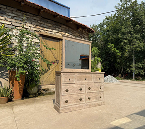 Commode rustique en bois massif de noyer à 5 tiroirs, meuble de rangement marron pour chambre et salon, Vietnam - Product Image 6