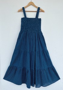 Vestido Maxi de Algodón Azul con Puntos para Mujer, Vestido Largo de Verano con Escote Fruncido sin Mangas y Volantes, Estilo Boho para Vacaciones - Product Image 1