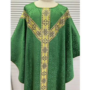 ผ้าแจ็คการ์ดสีเขียวสไตล์กึ่งโกธิคขายส่ง พร้อมแถบสีทอง ชุดคลุมศีลมหาสนิทปี 2026 ผลิตตามสั่ง คุณภาพเยี่ยม ปักลายอย่างดี - Product Image 5