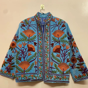 Indian Embroidery <b>Short</b> Boho White Velvet Suzani Embroidered <b>Short</b> <b>Jacket</b> Floral Suzani Bomber Women's <b>Jacket</b> - Product Image 1