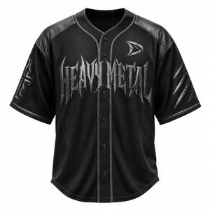 Maillot de baseball noir en maille épaisse pour homme, style gothique streetwear, coupe oversize, boutonné, avec épaules en similicuir - Product Image 1