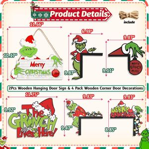 Set di 4 Decorazioni Angolari in Legno per Porta, 2 Insegne in Legno da Appendere per Porta d'Ingresso, Decorazioni Natalizie per Giardino - Product Image 2