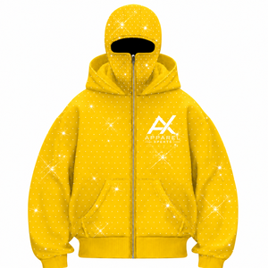 Sudadera con capucha y cremallera de diamantes de imitación personalizada, estilo pasamontañas, extragrande, con máscara facial completa, chaqueta de streetwear de peso pesado - Product Image 1