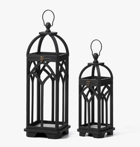 Vintage Black Metal Candle <b>Lantern</b> <b>Set</b> Gothic Arch Decorative Pillar Candle Holder Hanging <b>Lantern</b> for Home Garden Decor - Product Image 1