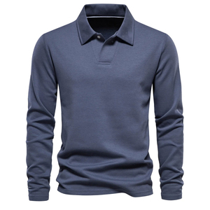 Polo de Manga Larga de Algodón Puro para Hombre, Primavera y Verano, Polo de Alta Gama, Polo Informal de Algodón Sólido para Hombre - Product Image 1