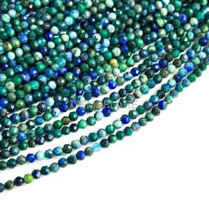 Natural Azurite Malachite Micro Faceted Round Beads 2MM Azurite Malachite Beads For Jewelry Making Wholesale Faceted Loose Beads - Product Image 3