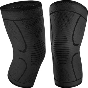 Rodillera Deportiva de Compresión Transpirable con Protección para Fitness, Unisex, Negra con Rayas Azules - Product Image 3