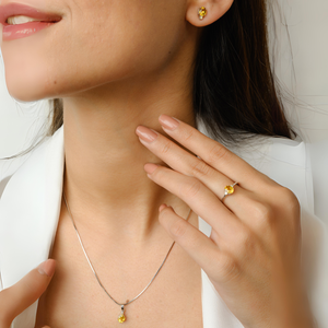 Ensemble de bijoux de mariée plaqué or 18 carats - Combinaison or blanc et saphir jaune, style tendance pour les fêtes - Product Image 2