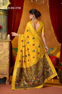 Sari de seda pesada de moda con bordado completo de hilo, lentejuelas y perlas, incluye blusa con bordado completo y blusa de diseñador - Product Image 3