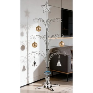 Christmas <b>Tree</b> Ornament White <b>with</b> Black Dots Star Top Tabletop Indoor Decor Pine Shape - Product Image 4
