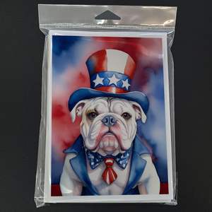 Whimsical A7 Size <b>5x7</b> Blank Note Cards Pack 8 with <b>Envelopes</b> English Bulldog Patriotic American Design for Greetings - Product Image 3