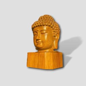 Sculpture de tête de Bouddha en bois faite à la main, figurine d'art religieux sculptée avec un design zen asiatique pour la décoration de la maison ou du bureau - Product Image 4